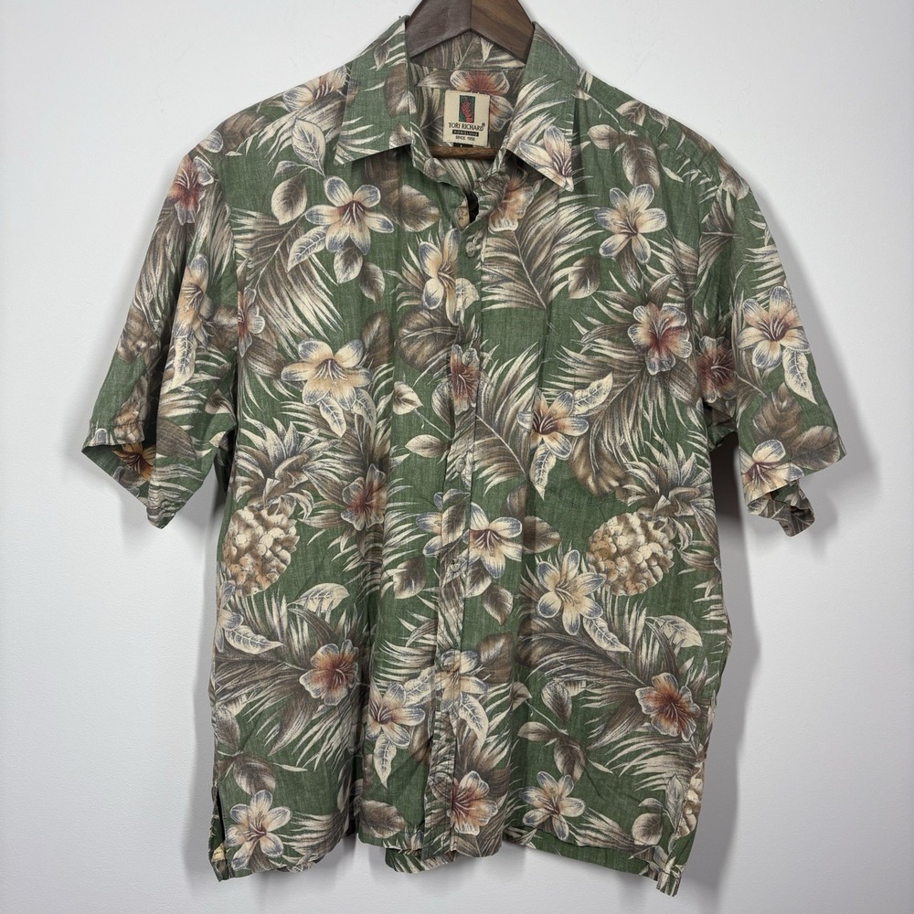 Tori Richard Honolulu Shirt Mens L Short Sleeve Button Up Tropical Floral Aloha